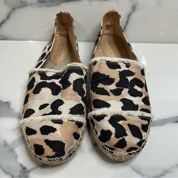Schutz | Women's Black Brown Leopard Print Beachy Espadrilles Slip-ons Sz 8 - Picture 3 of 6